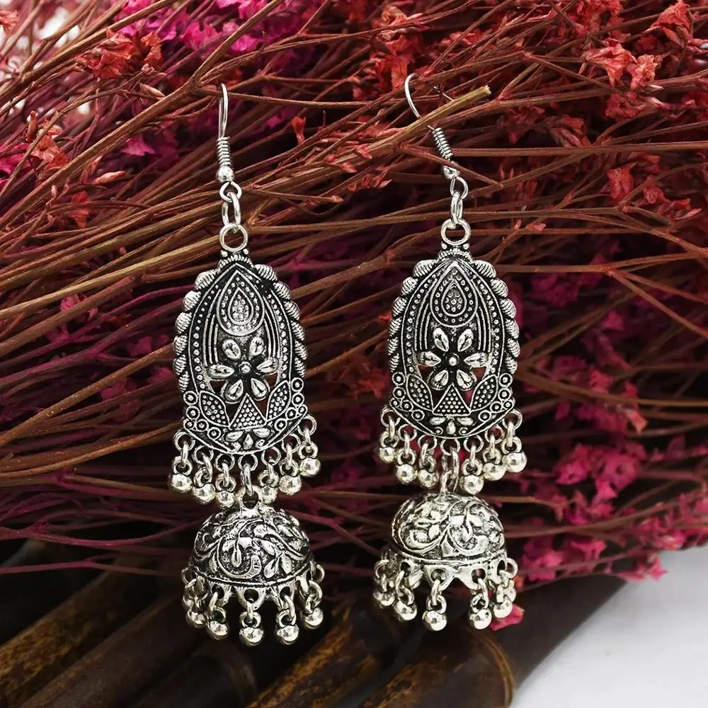 Женские винтажные серьги подвески Jhumka индийские этнические в виде колокольчиков