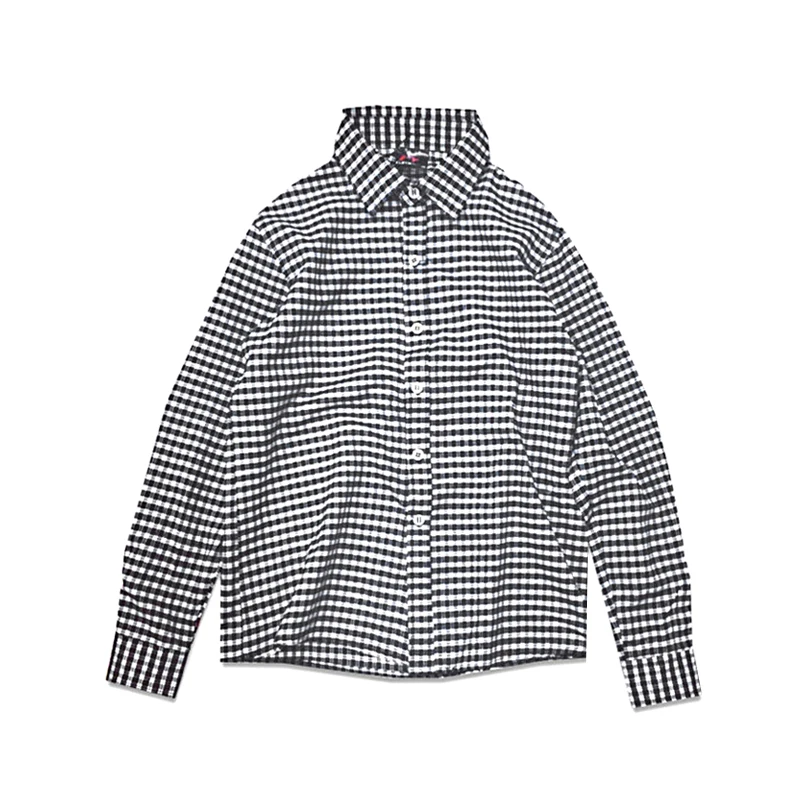 

Japanese outer men's jacket black and white plaid shirt loose long-sleeved shirt autumn casual top
