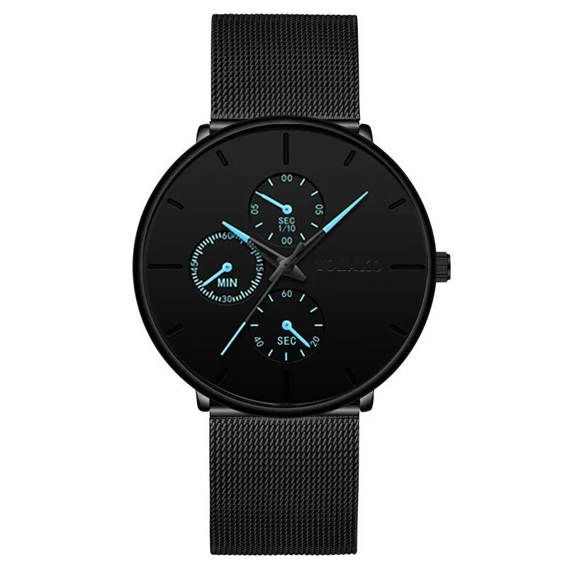 Black Blue Модные мужские деловые черные часы Роскошные из нержавеющей стали ультра тонкий сетчатый ремень кварцевые мужские наручные часы Повседневные Классические мужские часы - Цвет: Black Blue