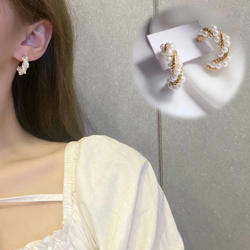 

Earrings party luxury pearl twist Design Earrings sexy women temperament New geometric elements jewelry Fashion Earrings