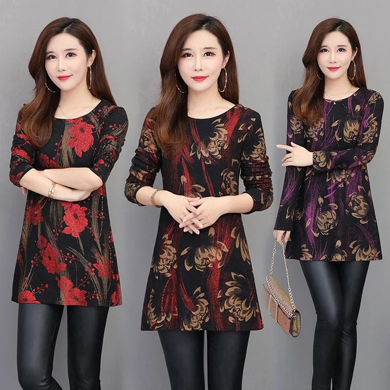 Basic Shirts Blouse Hot Sales Women Fashion Long Sleeve Elegant Lady Temperament Floral Printed Vintage Lace Tunic 4XL 3X | Женская