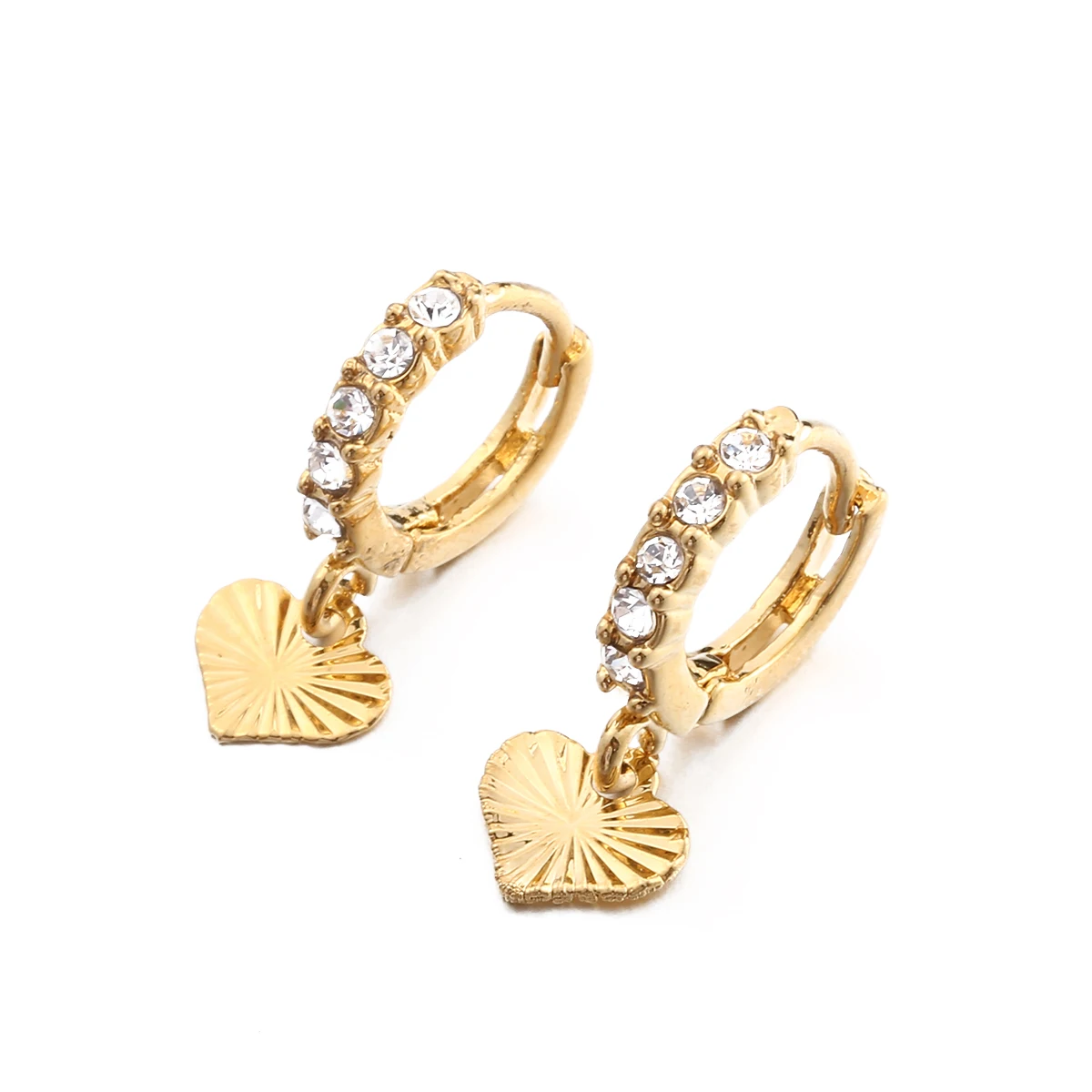 Позолоченные кубические циркониевые серьги-кольца с подвеской в форме сердца