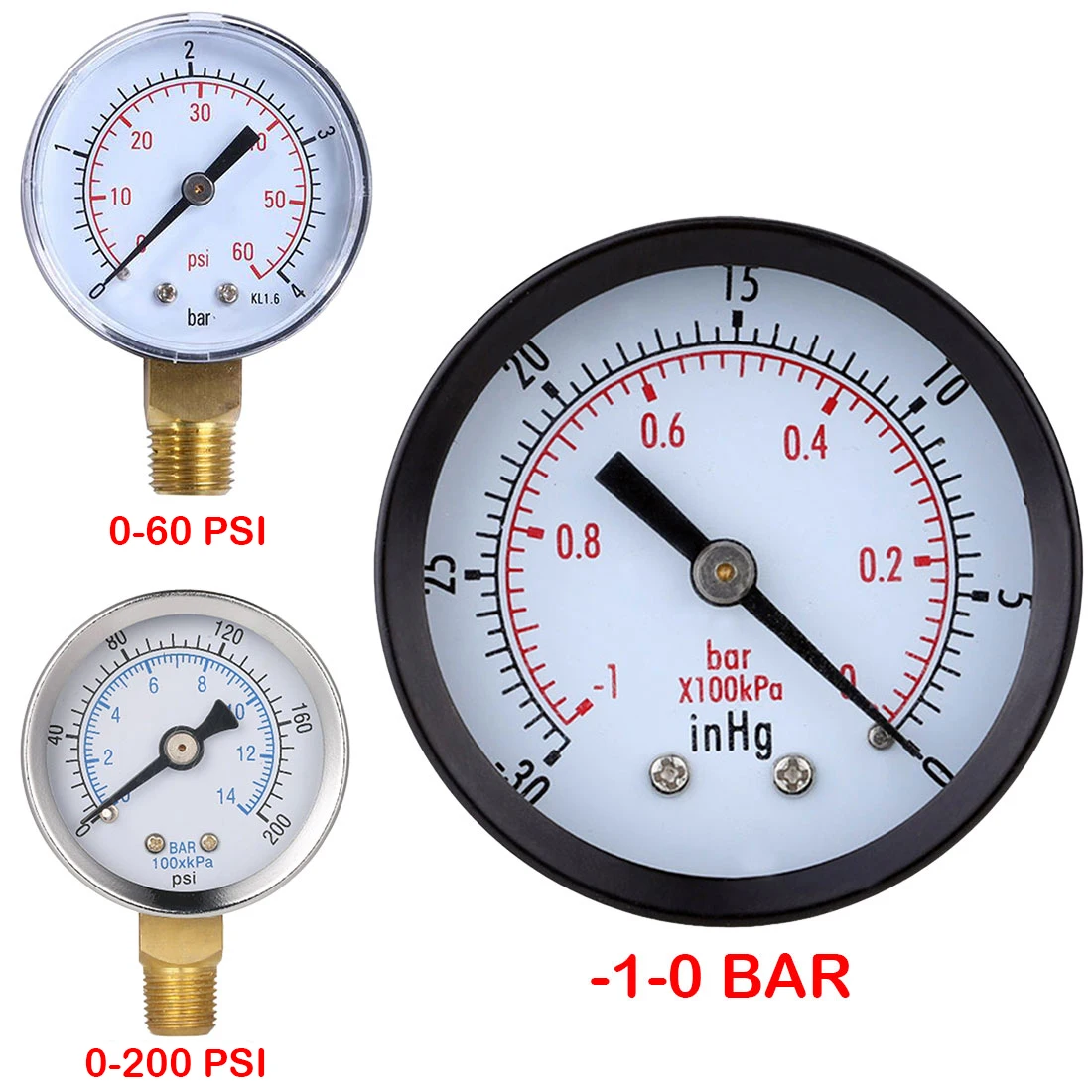 Манометр 0 60PSI/ 200psi с боковой резьбой для фильтрации воды воздуха и