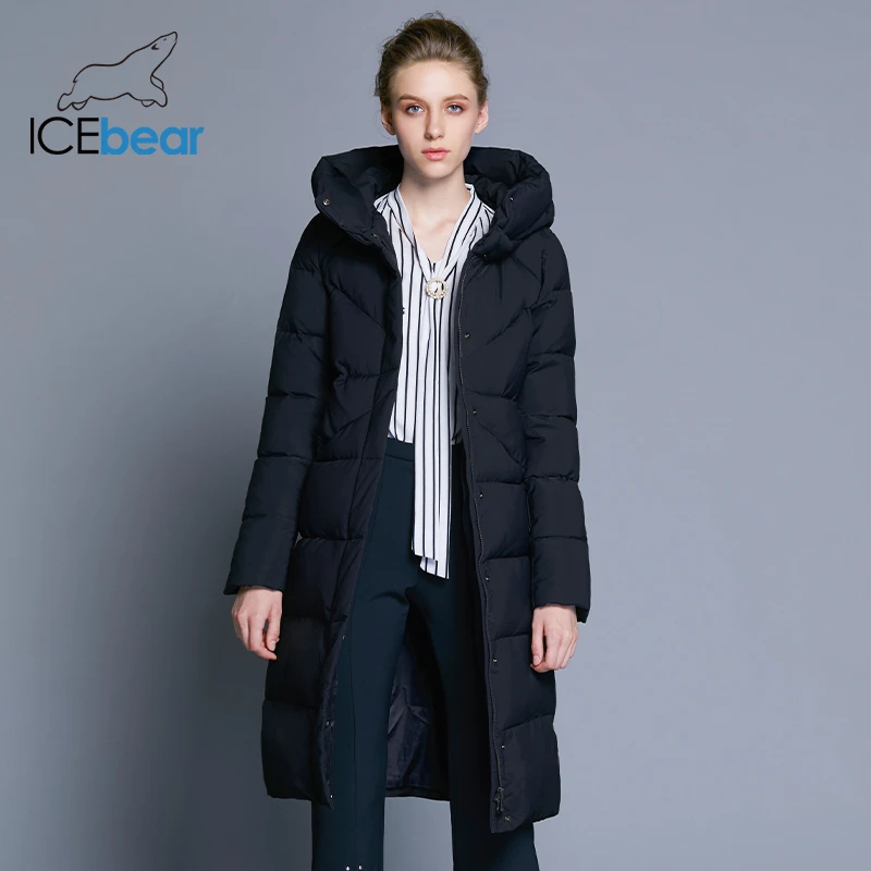 ICEbear Новинка высококачественная женская зимняя теплая куртка простой манжет дизайна ветрозащитная куртка модная фирменная женская куртка длины GWD18150