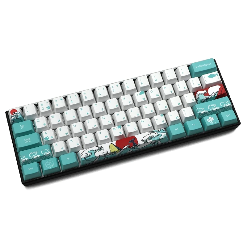 

Russian Sea Coral Ukiyo-e Keycap Dye Sublimation OEM Profile For GH60 GK61 GK64 203A