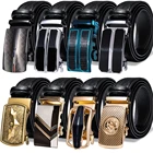 Hi-Tie Модные ремень коровьей кожи ковбойские ремни для мужчин модные синие коричневые кожаные роскошные ремни автоматические золотые металлические пряжки брендовый ремень