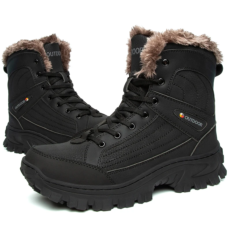 

Men Snow Boots Winter Fur Warm Leather Outdoor Walking Ankle Boots Man Large Size Genuine Leather Shoes Men Rubber Boots Leather