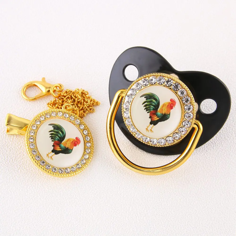 

Baby Bling Pacifier Feeder Dummy Nipple Baby Sucking Cartoon Cock Rooster Holder for Pacifier BPA Free Baby Soother Unique Gift