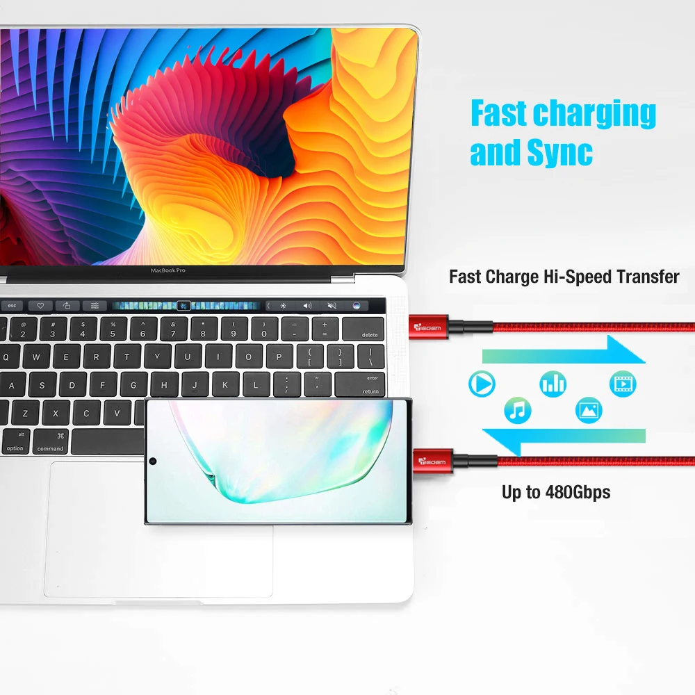 Кабель TIEGEM с USB C на для быстрой зарядки внешний кабель 4 0 Samsung Galaxy Note 10 s9 PD 60 Вт 3A