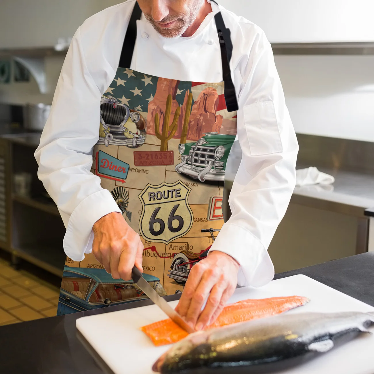 Ретро Route 66 плакат фартуки Регулируемый Холст Женский фартук в стиле унисекс для