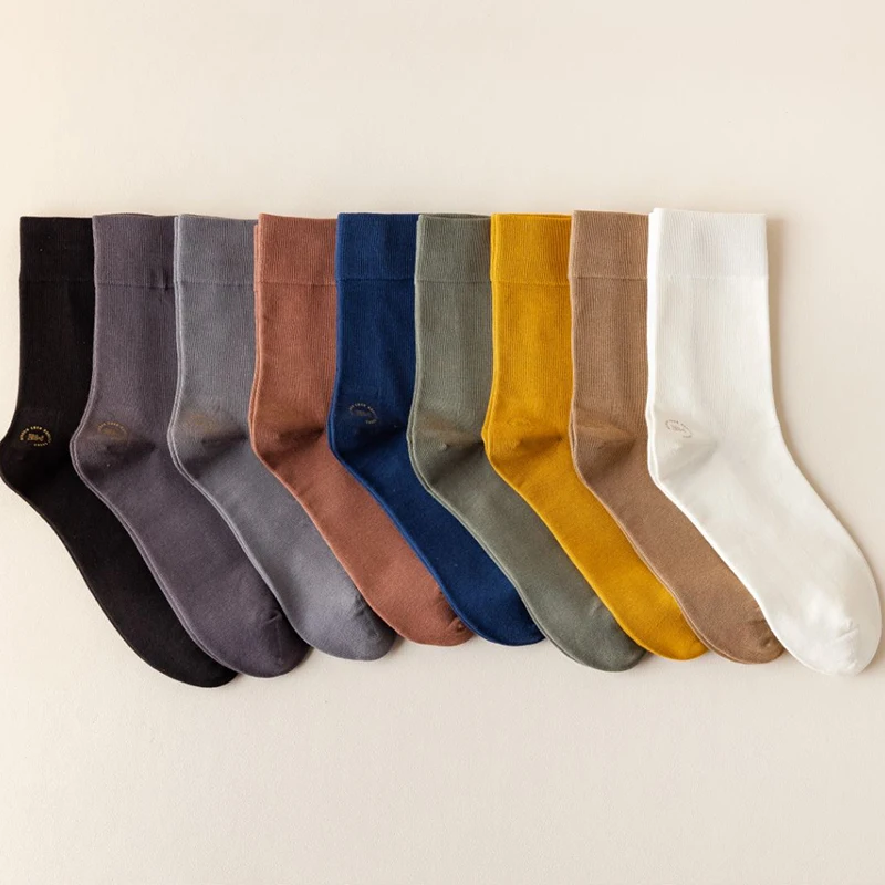 

5 Pair Business Socks Men Solid Color Combed Cotton Middle Tube Japanese Top Quality White Black Male Sokken Pack Gift For Man