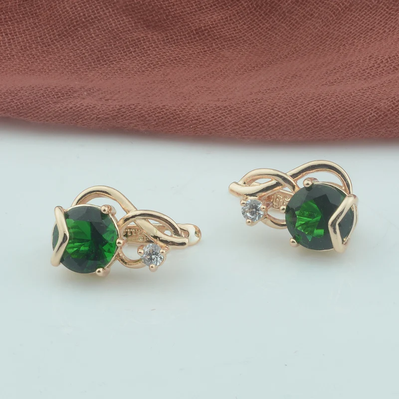 2 Color Womens Green Red Stone 585 Rose Gold Dangle Drop Earrings | Украшения и аксессуары