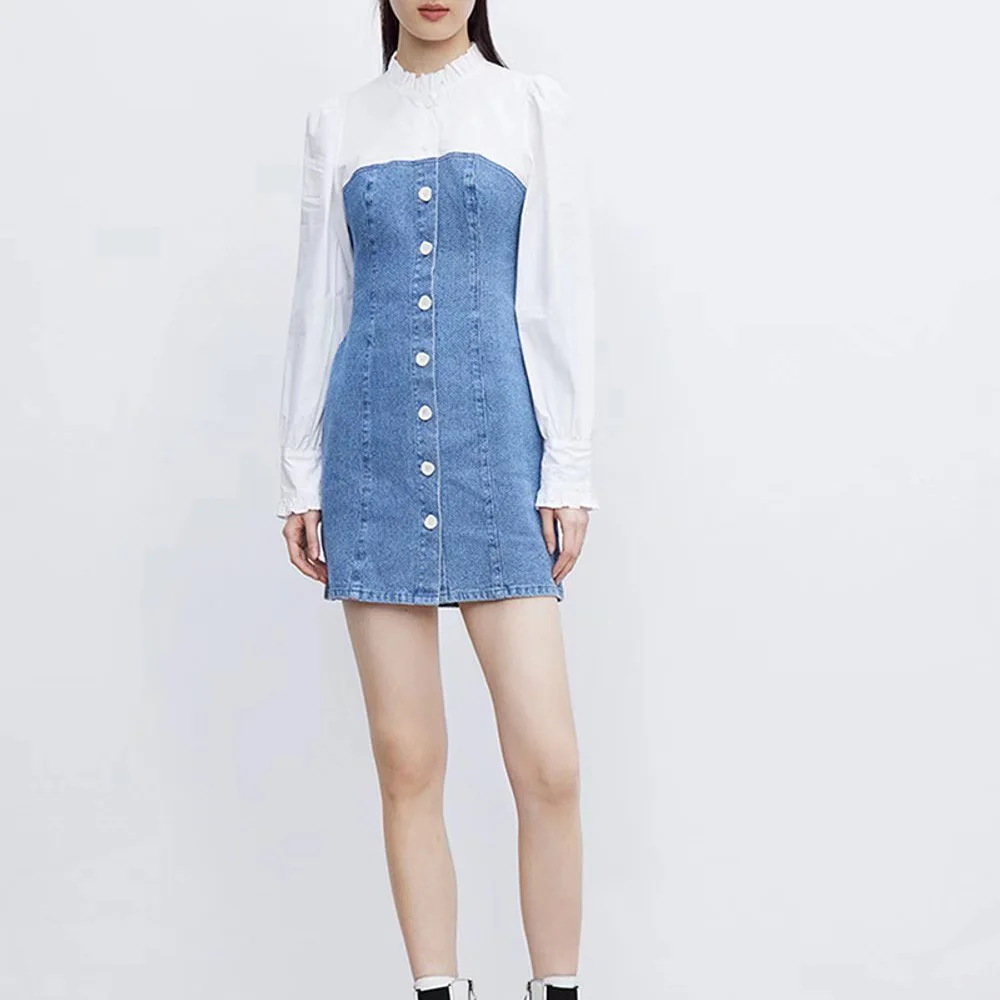 

Spring Dresses For Women 2022 Patchwork Long Sleeve Dress Slim Dresses For Women Casual High Street Bodycon Dresses For Women