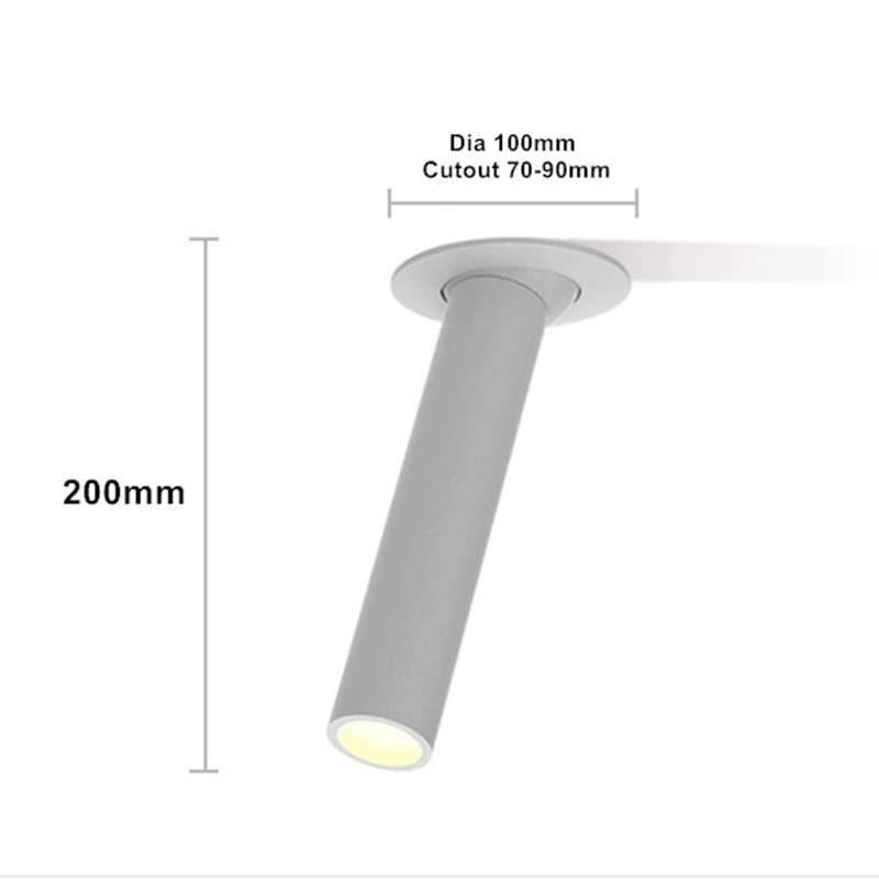 White 200mm Черный/Белый Длинные трубы для потолка Встраиваемый светодиодный точечный светильник угол поворотный потолочный светильник 12 Вт для кухни спальни фото ТВ фон - Цвет корпуса: White 200mm