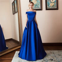 royal blue plus size formal evening long dresses satin a line elegant prom party dress gowns vestido de festa curto with pocket