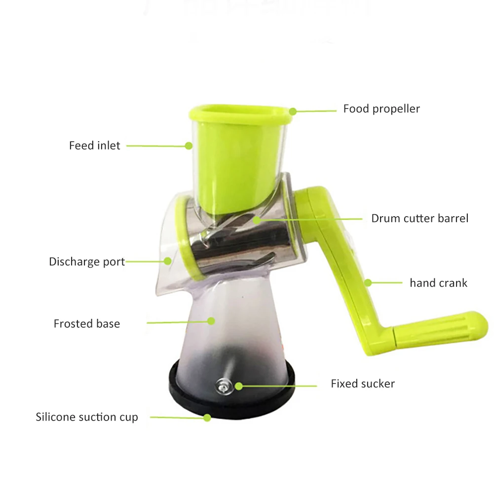

Manual Roller Vegetable Slicer Cutter Potato Chopper Carrot Grater Detachable 3 Stainless Steel Blade Non-Slip Base Meat Grinder