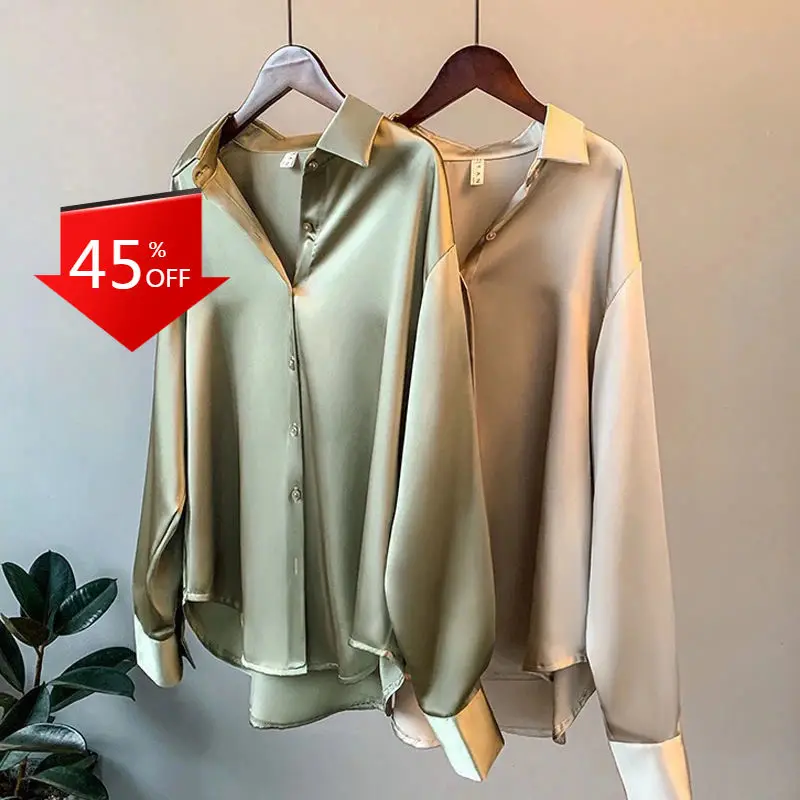 

Spring Women Silk Shirts, Retro Tops, Women Transparent Tops, Women Long-sleeved Formal Shirts, Plus Size Women Shirts