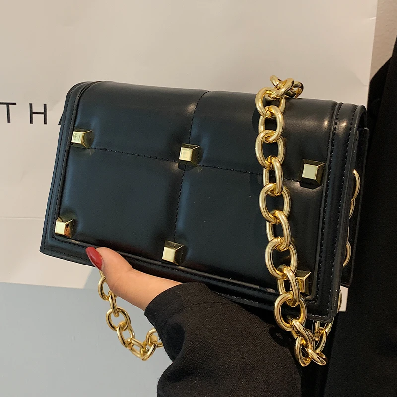 

2021 Hot Sale Rivet Handbags for Women 2021 Designer Luxury Chain Shoulder Square Flap Bag Fashion Ladies Hand Bags