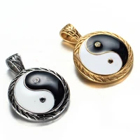 mens hip hop gold amulet yin ying yang pendant necklace stainless steel