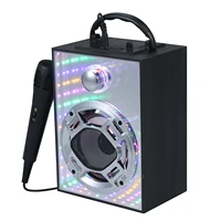 muslady wood karaoke system portable singing machine with disco light fm radio support bt usb tf card aux for party home
