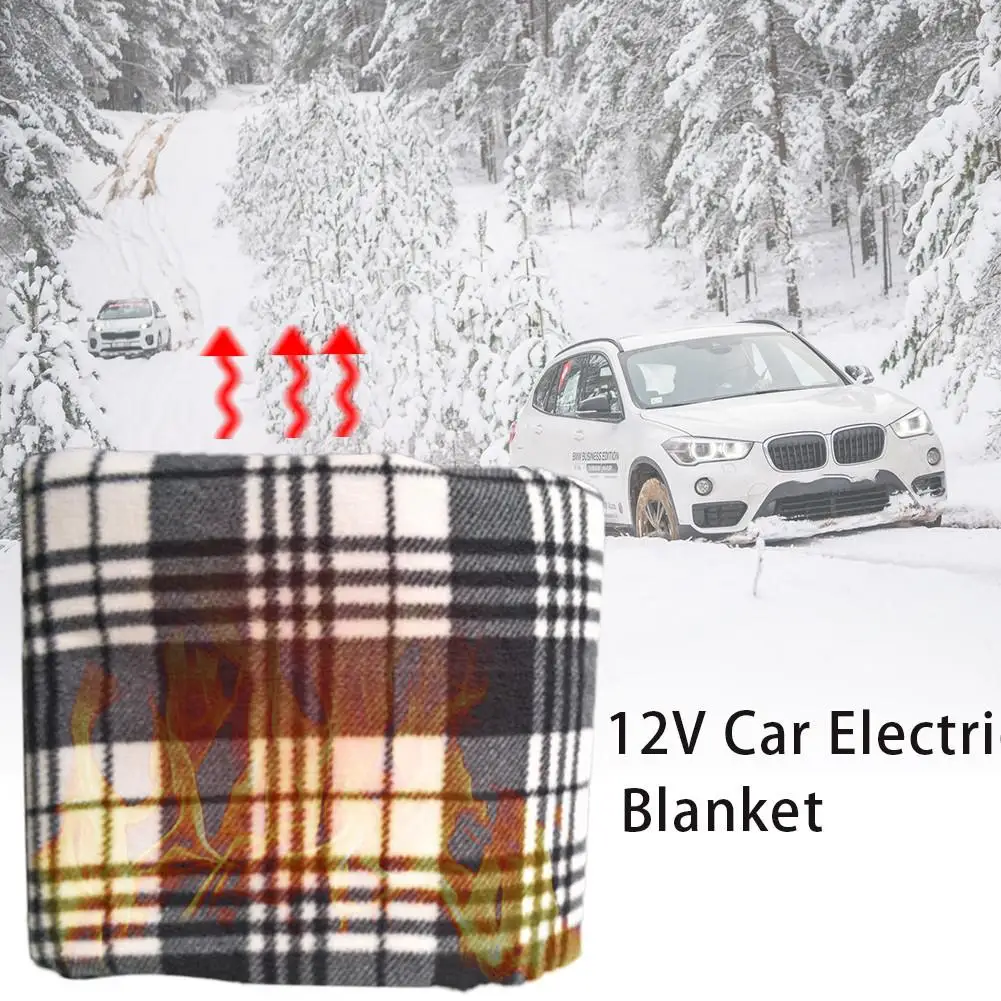 

12V Car Winter Constant Temperature Heating Blanket Car Electric Blanket Cover Pad Black&white Grid Fleece 45W Heating Blanket