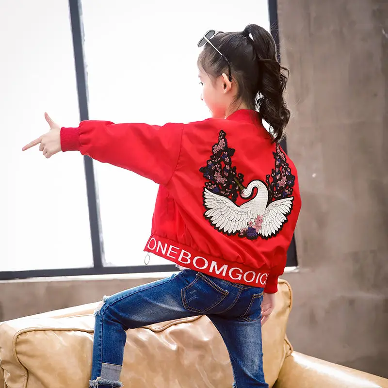 2020 Spring Autumn Thick Girls Jackets bird Kids Outerwear Letter Sport Hoodied Coats Children Clothing Teenager Trench Coat | Детская
