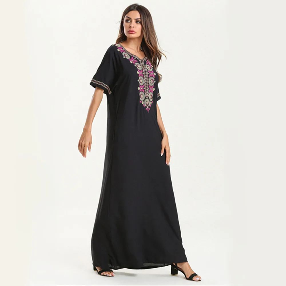 2019 Макси платье для женщин Летнее вышитое дизайнерское ТРАПЕЦИЕВИДНОЕ Свободное