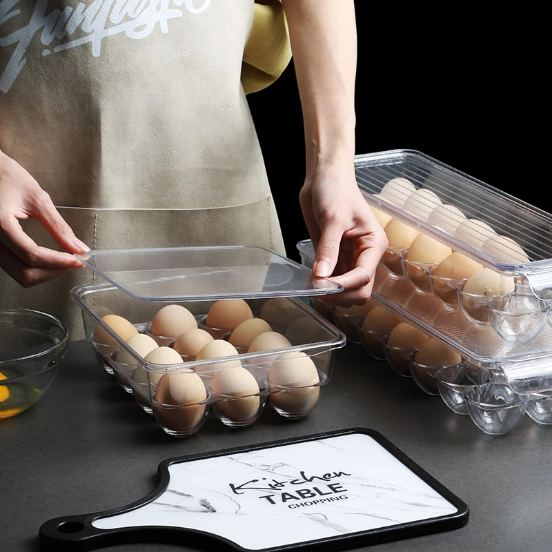 

PET plastic Egg storage box Kitchen refrigerator egg crisper with lid 12/14/21 Grids rectangle egg carton Egg storage container
