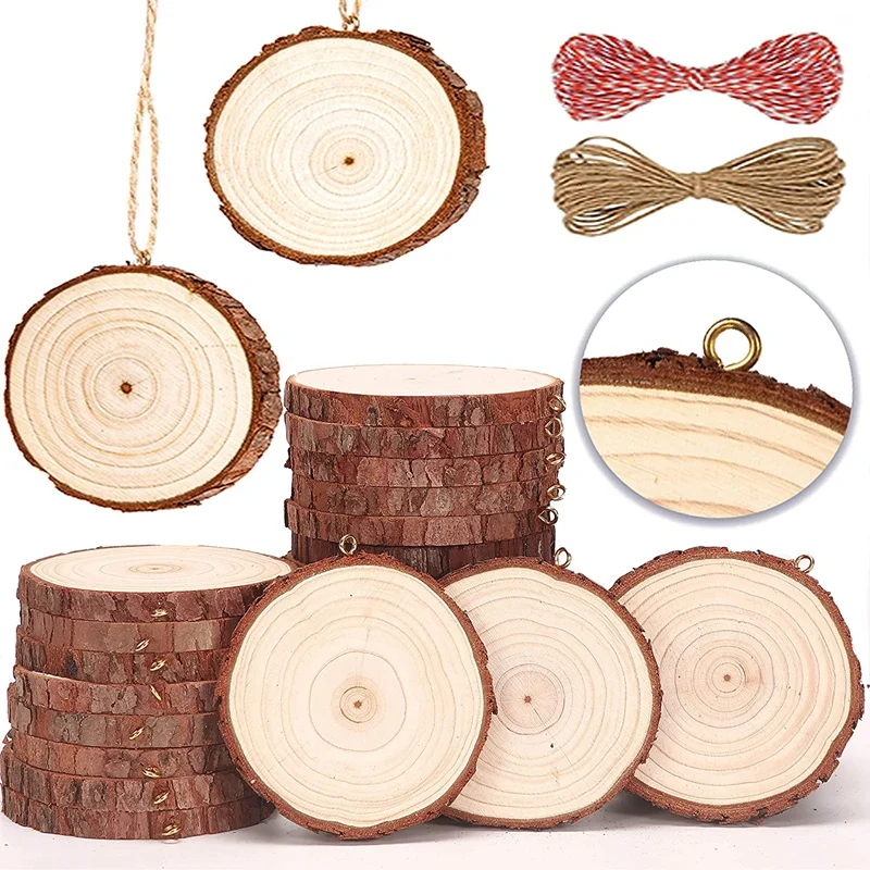 

Деревянные кусочки из натурального необработанного дерева, Рождественское украшение для рукоделия и искусства, деревянные круги, предвари...