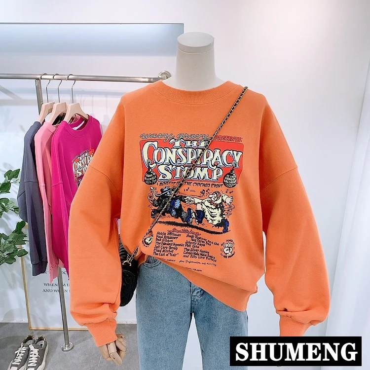 Весна и осень 2020 новый свитер корейский стиль Ретро Печатный Свободный пуловер с