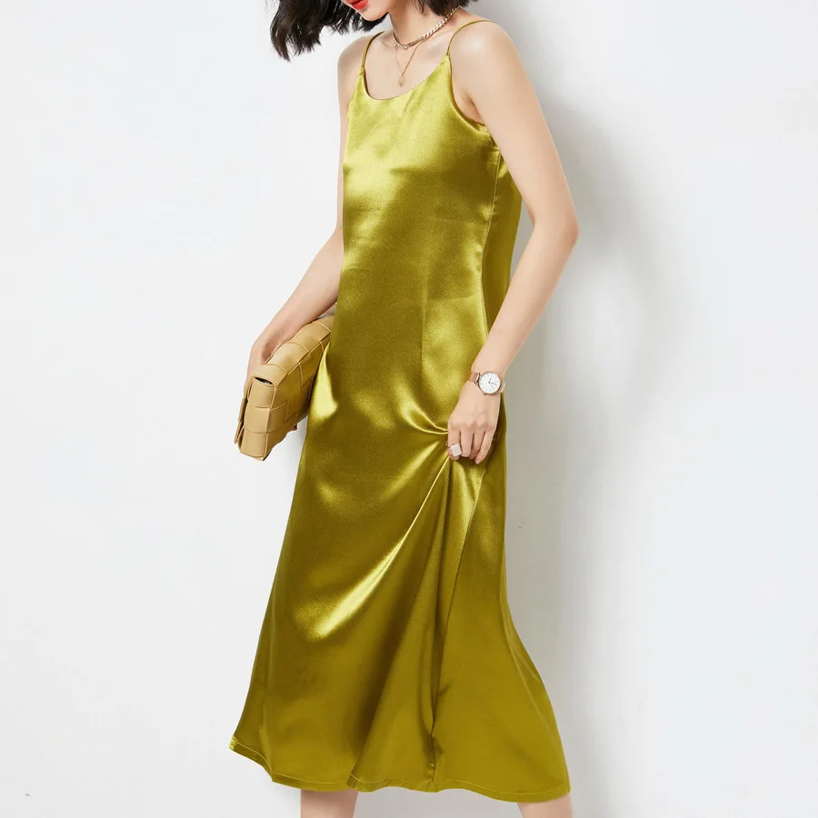 

Satin Dress With Base And Slim Long Summer Suspender Skirt