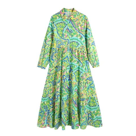 Женское винтажное платье-рубашка средней длины, платье с цветочным принтом, отложным воротником и рукавом три четверти, свободное платье на пуговицах