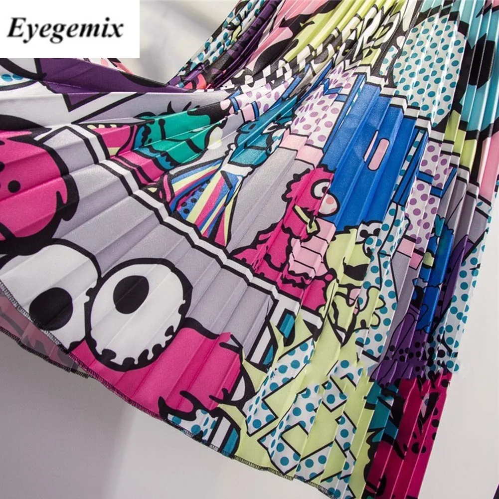 Юбка женская плиссированная Длинная с забавным мультяшным животным рисунком в