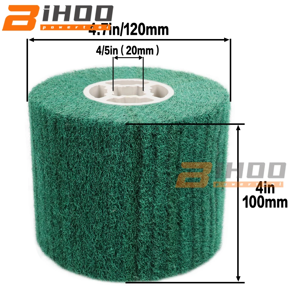 Шлифовальный барабан из нетканого нейлона с сатиновой отделкой для полировки и снятия фаски с нержавеющей стали 40-600Grit размером 120x100x20 мм.