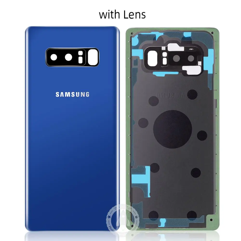 Стекло SAMSUNG Galaxy Note 8 N9500 N950F задняя Батарея крышка Дверь задняя Корпус чехол сменная адгезионная Стикеры 6,3 дюймов - Цвет: Blue with Lens