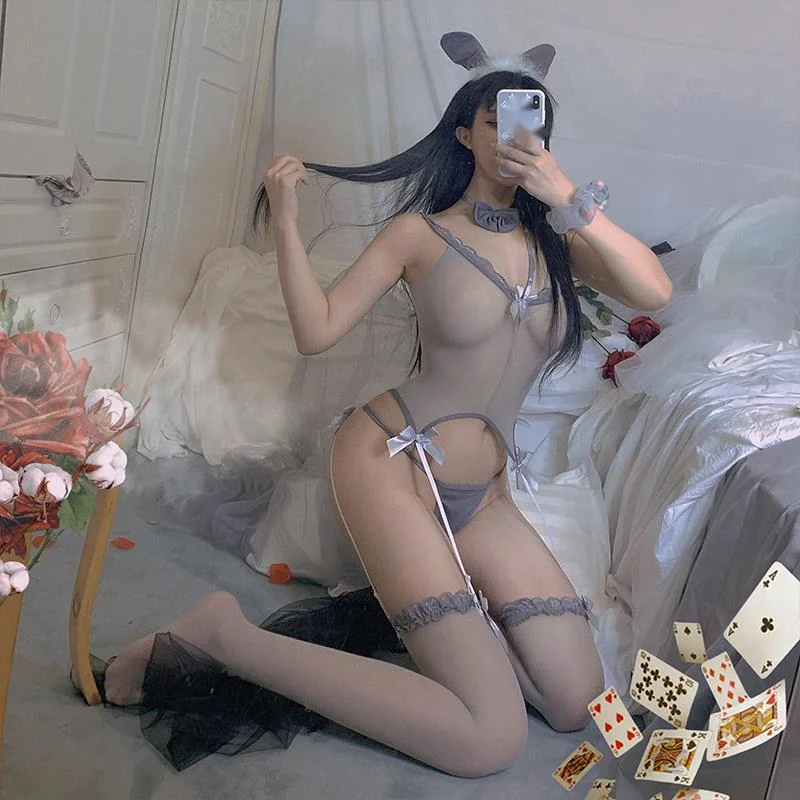 

Сетчатый кружевной привлекательный прозрачный Экзотический костюм кролика для косплея Женская порно горничная с вырезами