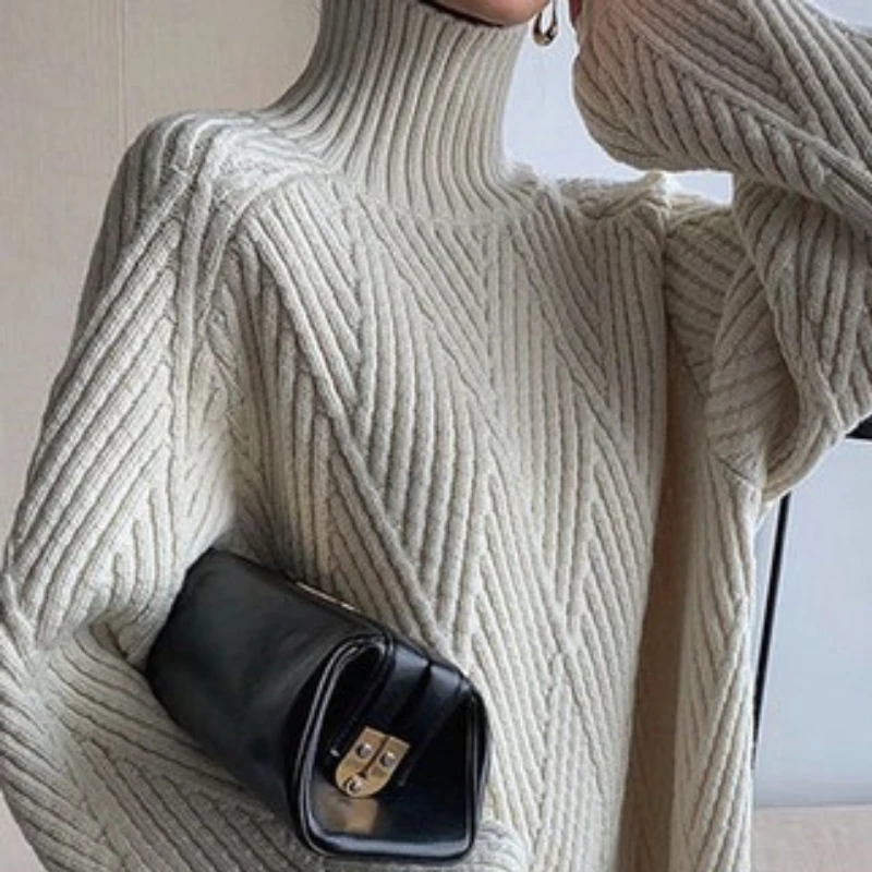 Autumn Winter Thick Turtleneck Sweater Women Knitted Oversized Pullover Blouse Long Sleeve Casual Jumper Soft Warm Femme Tops