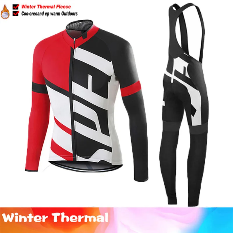 

2021 Winter Thermal Fleece Cycling Clothes rcc Men's Jersey Suit Outdoor Riding Bike MTB Clothing Bib Pants Set