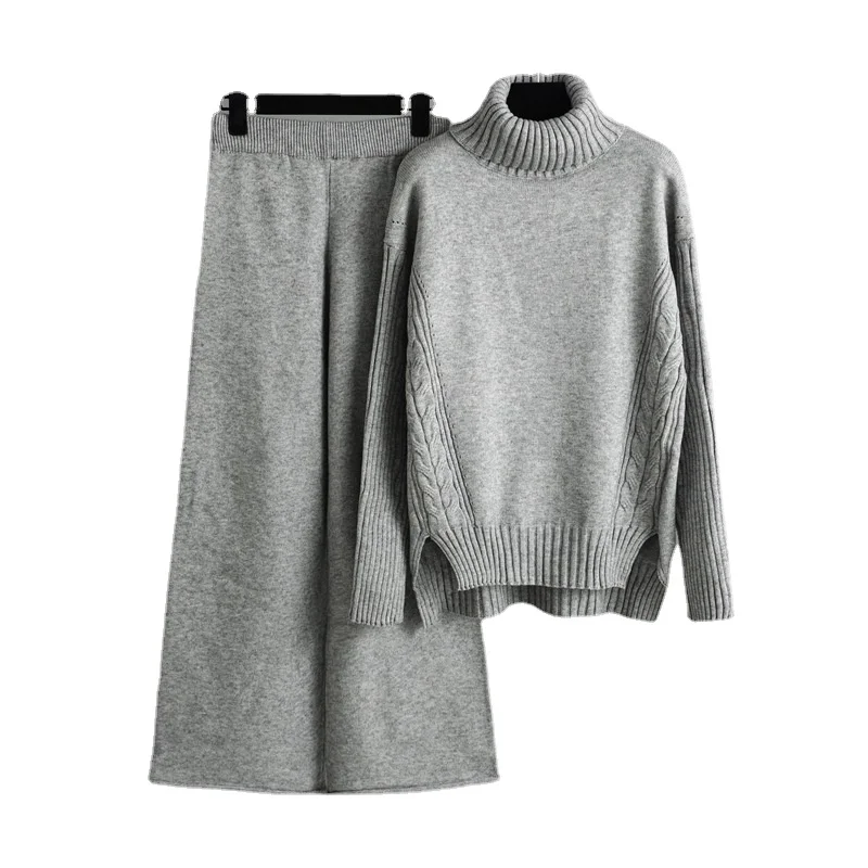 Новинка осенне-зимний модный комплект свитер Женский вязаный и свободные брюки с