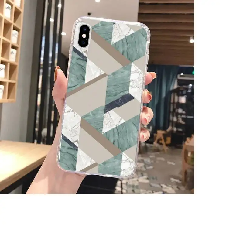 

Marble Geometric Art Phone Case For Clear-Iphone 5s 6 6s 7 8 11 12 X Xs Xr Pro Plus Max Mini Fundas Cover