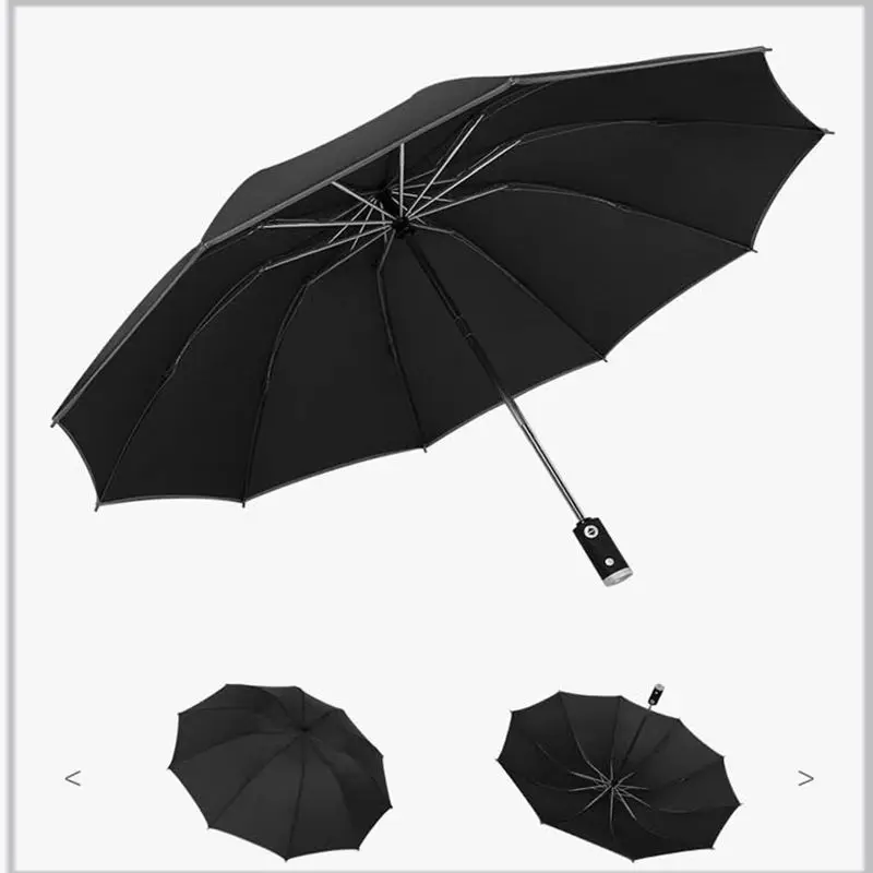 

Automatic Umbrella With Reflective Stripe Reverse Led Light Umbrella Three Folding Inverted 10 Ribs Windproof Umbrellas Travel