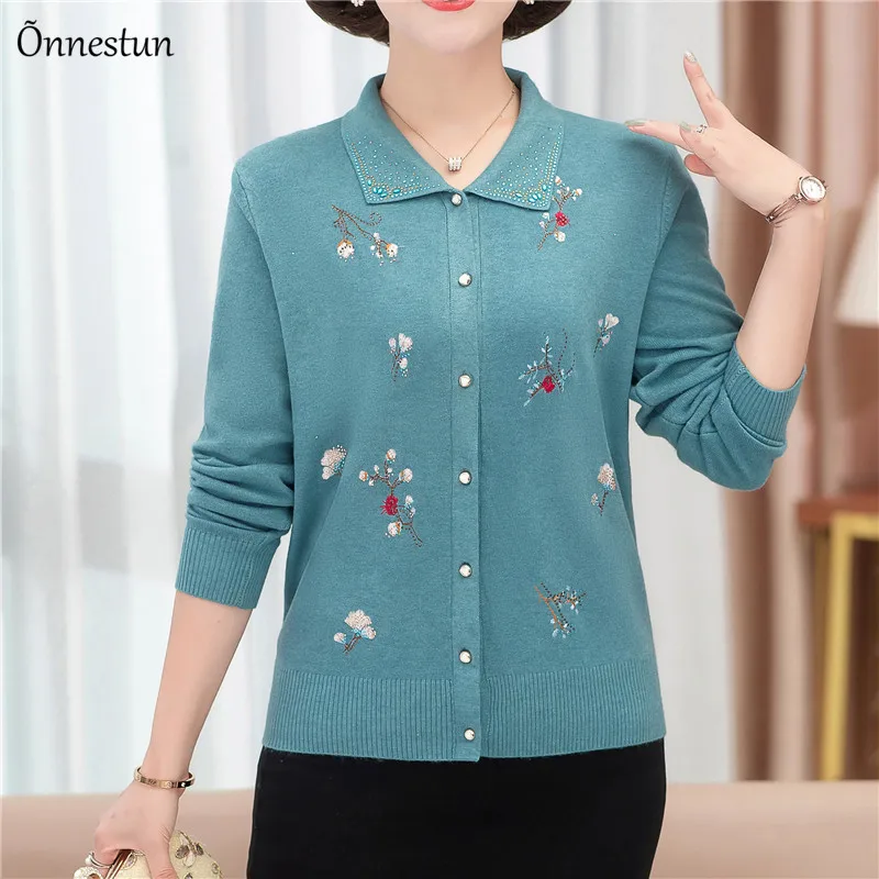 

Turn Down Cardigans Sweater Women Autumn Single-breasted Sweater Top Femme Korean Fashion Floral Embroidery Female Cardigan