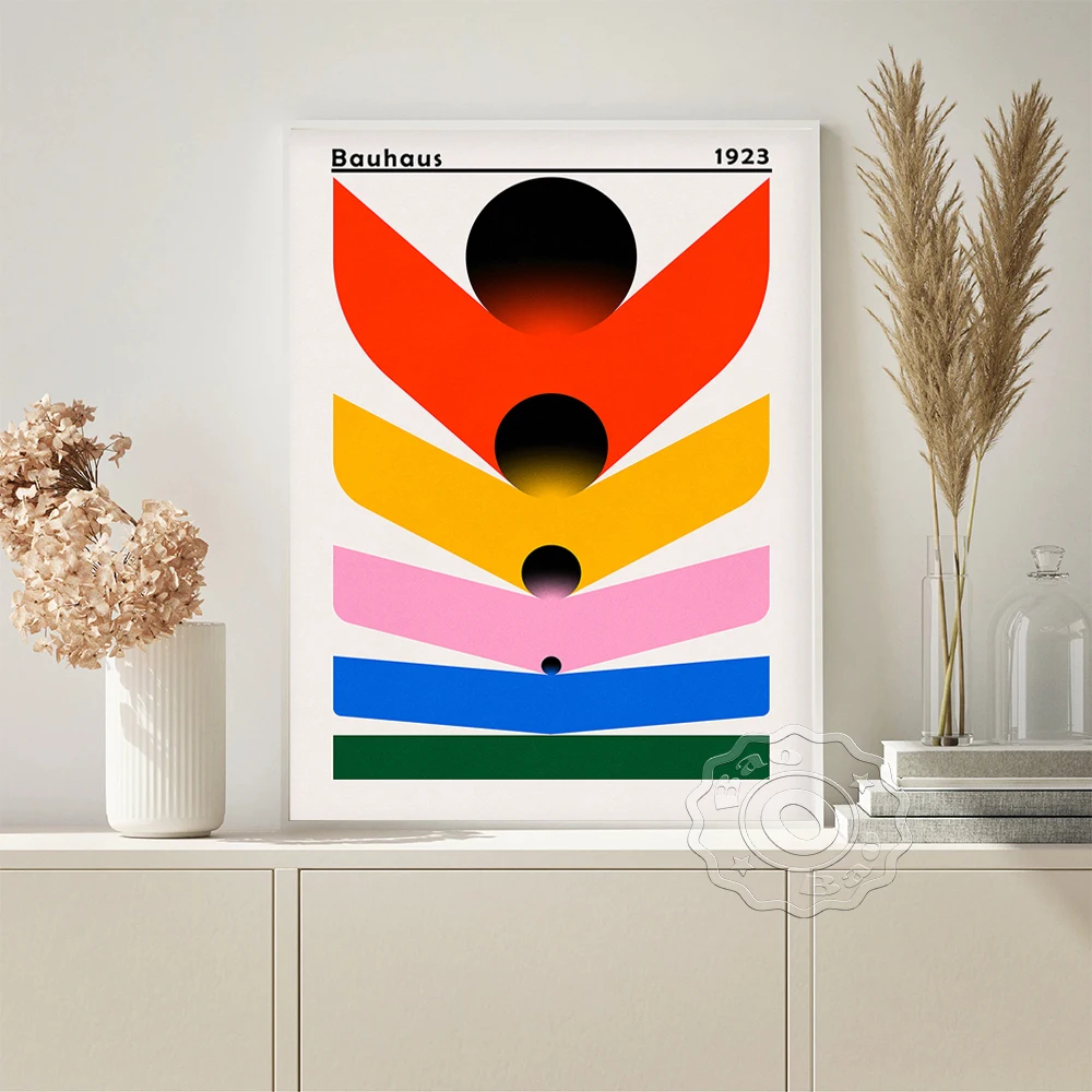 

Bauhaus Art Style Design Exhibition Poster Abstract Colourful Geometric Prints Art Canvas Painting Mid Century Modern Home Decor