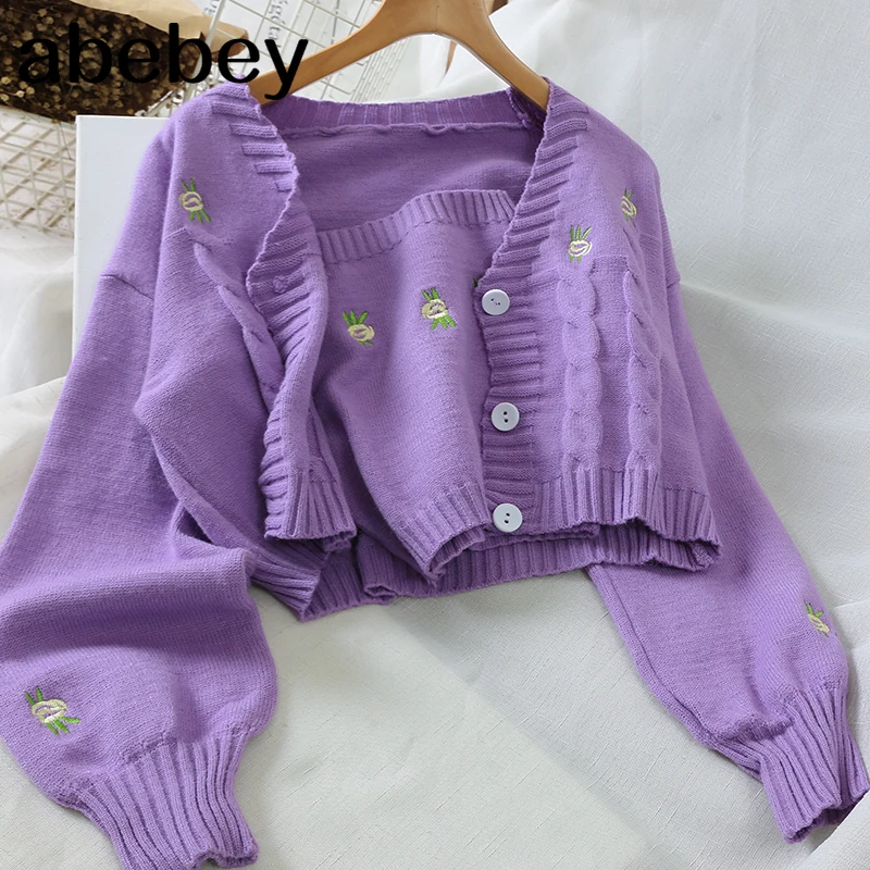 Женский свитер с вышивкой модный Свободный Повседневный укороченный топ в