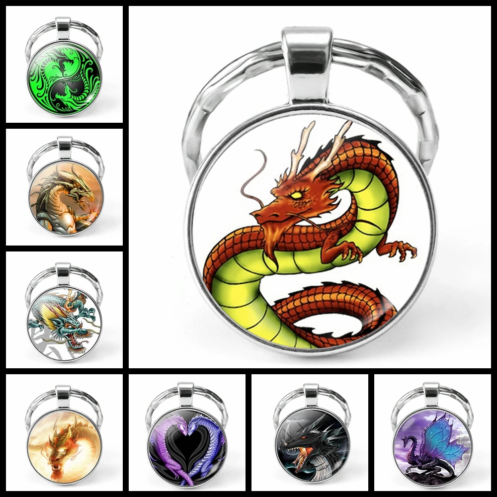 Брелок с драконом стеклянный брелок кабошоном дракон ювелирные изделия кольцо