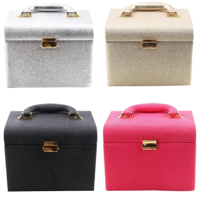 Кожаная Коробка для ювелирных изделий с ручкой портативная косметическая
