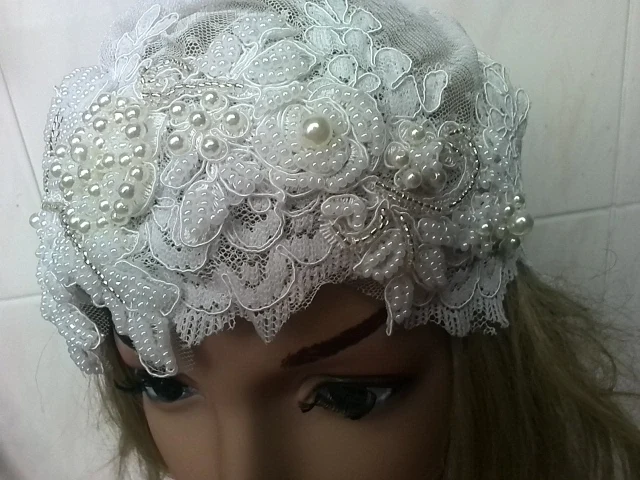 Dots Tulle Wedding Veils Luxury Beaded Lace Flower Muslim Bridals Cap for Bride Customized Accessories | Свадьбы и торжества
