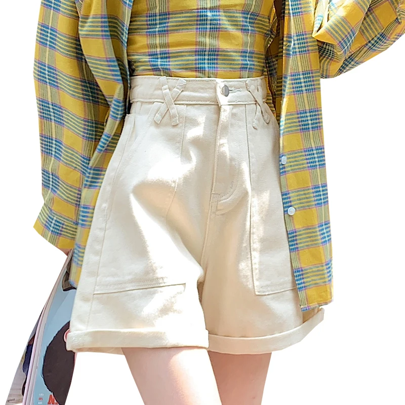 

Summer Wide Leg Denim Shorts 2020 women's high waist loose apricot thin and fashionable er high waist white hot pants