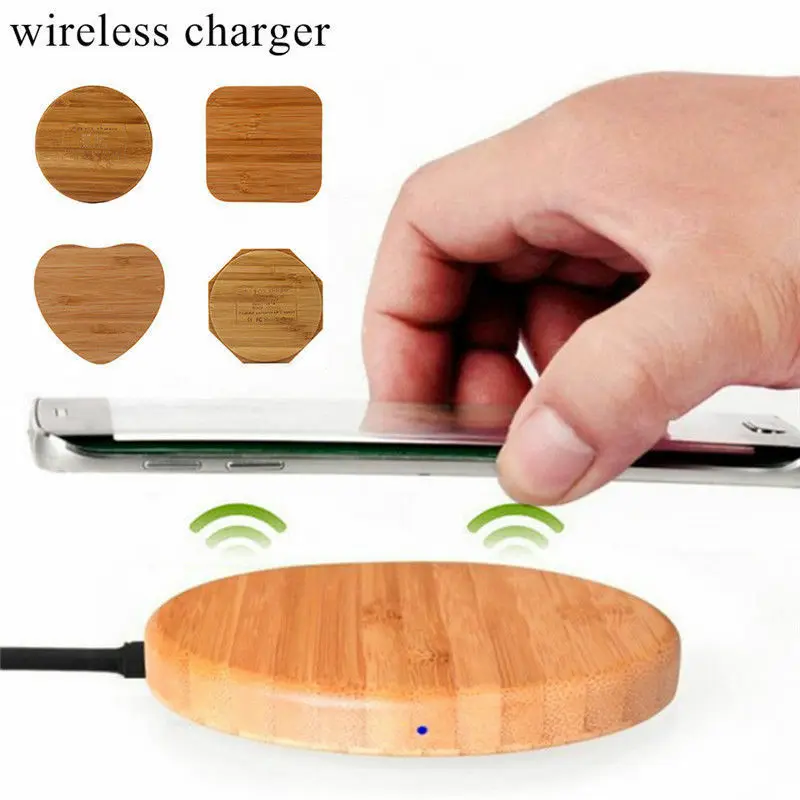 Fast Qi Wireless Charger Portable Wood Charging Pad for Samsung Apple iPhone 8 8Plus X Smart Phone Charger With Cable