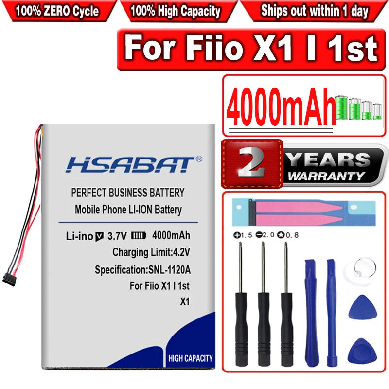 Аккумулятор HSABAT 4000 мАч для проигрывателя первого поколения Fiio X1 I 4 линии + разъем -